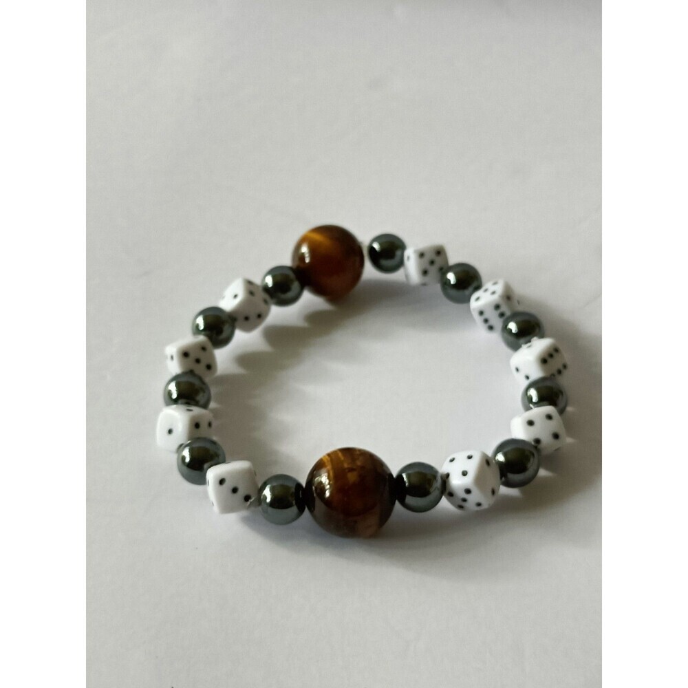 Tigereye Dice Bead Bracelet Black White Charm Multicolored Adjustable